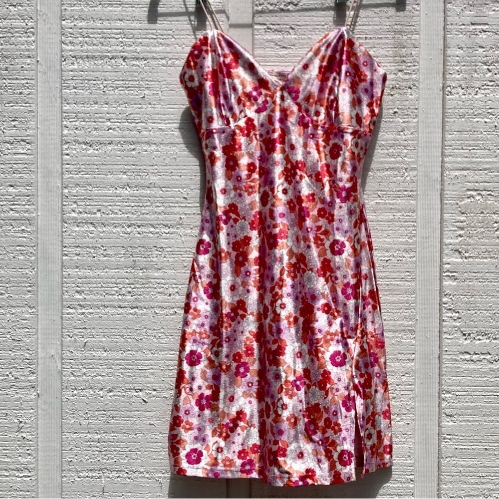 Jolie & Joy Floral Slip Dress Pink Satin Fairycore Garden Summer Women’s Medium